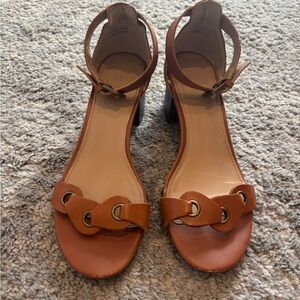 GAP Tan Leather Ankle-Strap Block Heel Sandals